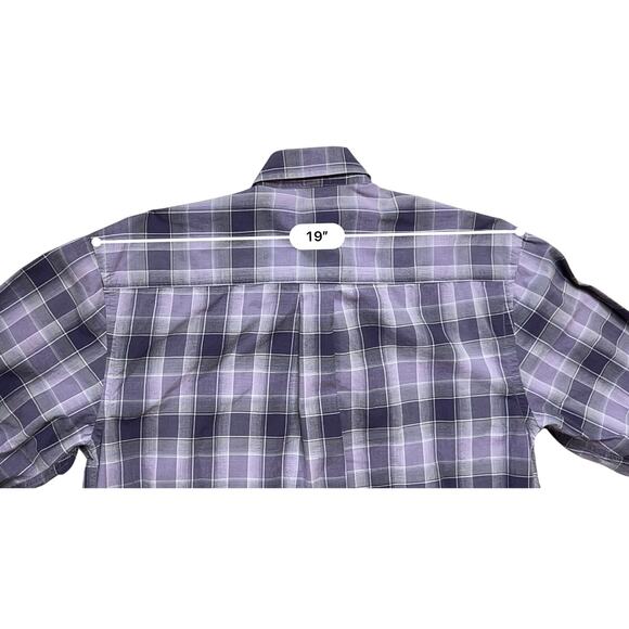 Alan Flusser Button Down Shirt MEDIUM 33.5" Purple Plaid Corpcore Night Out‎ - Picture 5 of 11